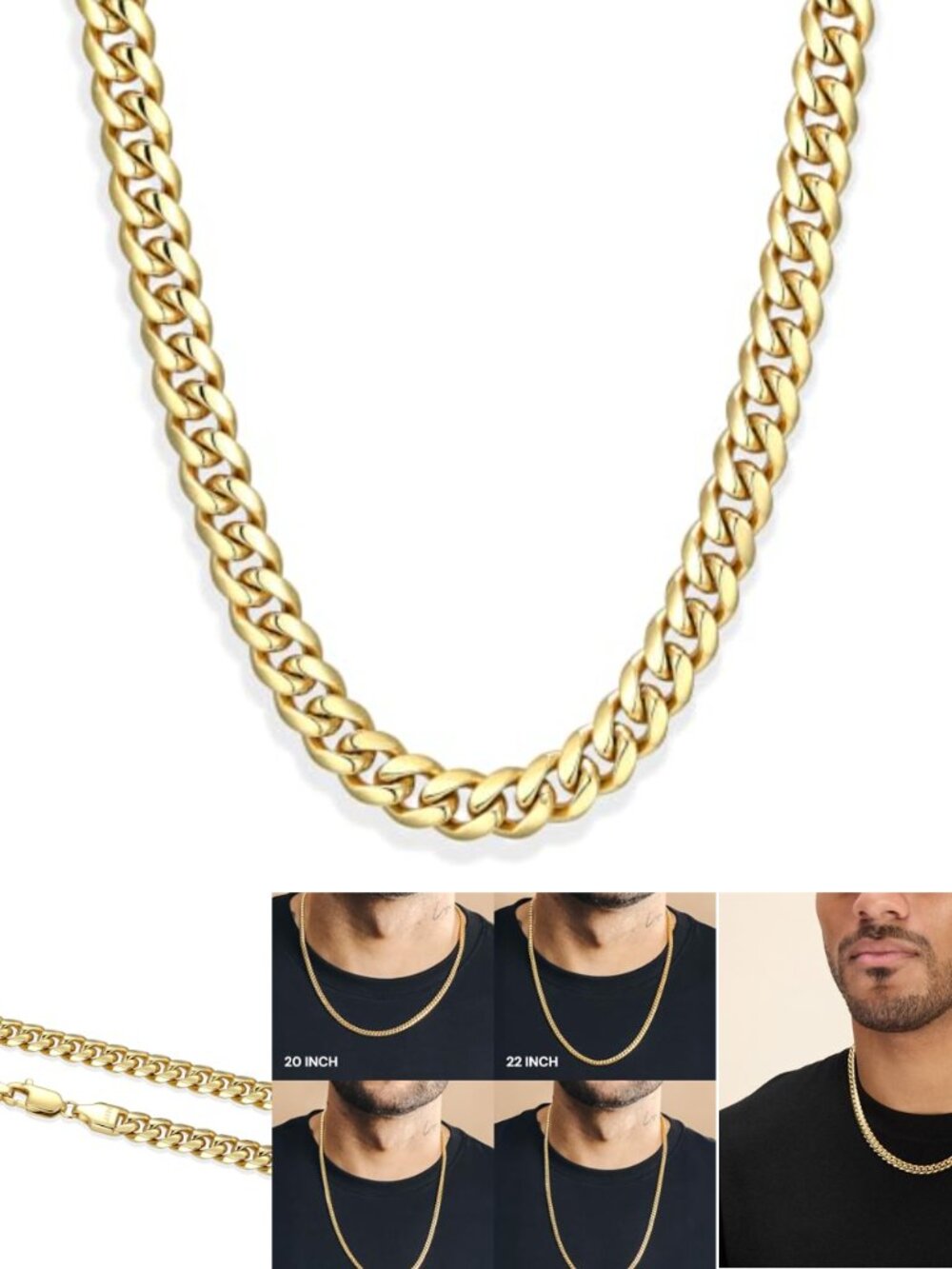 8mm Cuban Link Chain Necklace 14k Gold Bonded Lobster Clasp Men's Statement